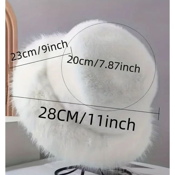 White Faux Fur Wide Brim Winter Hat - Picture 5 of 5